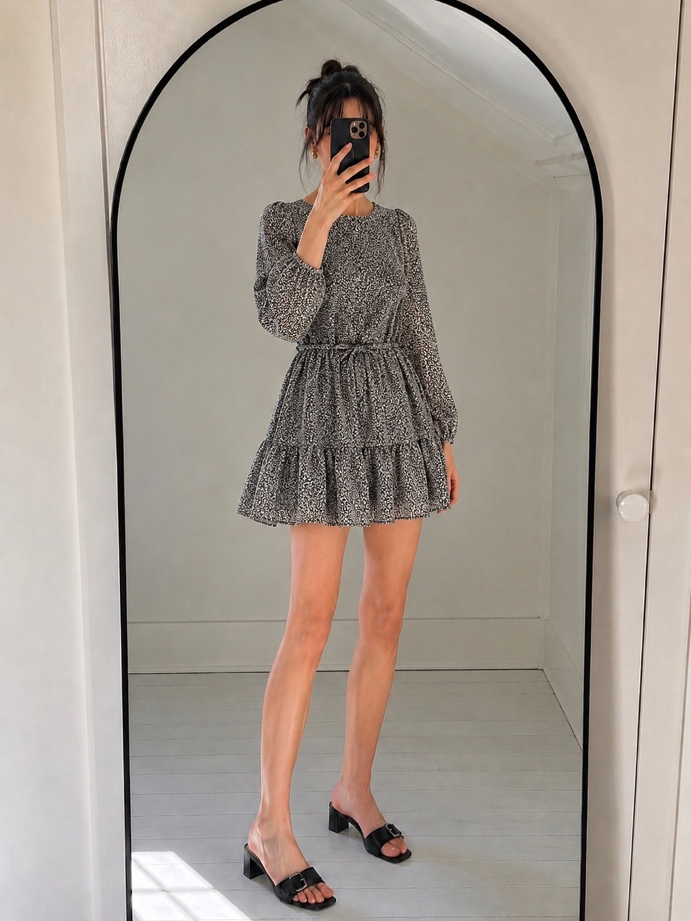 Long Sleeve Mini Dress | Tiered Ruffle Hem | Size 34 | Sezane/Doen style.